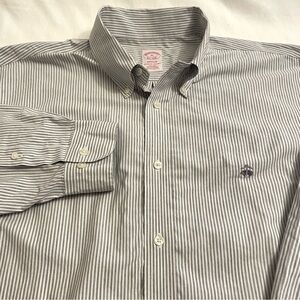 Brooks Brothers Madison Fit Striped Button Down Shirt Cotton Grey/White Mens XL